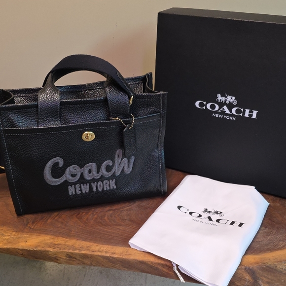 Coach® Pebble Black Leather Cargo Tote Handbag 2025 With Embroidered Logo - Picture 6 of 15